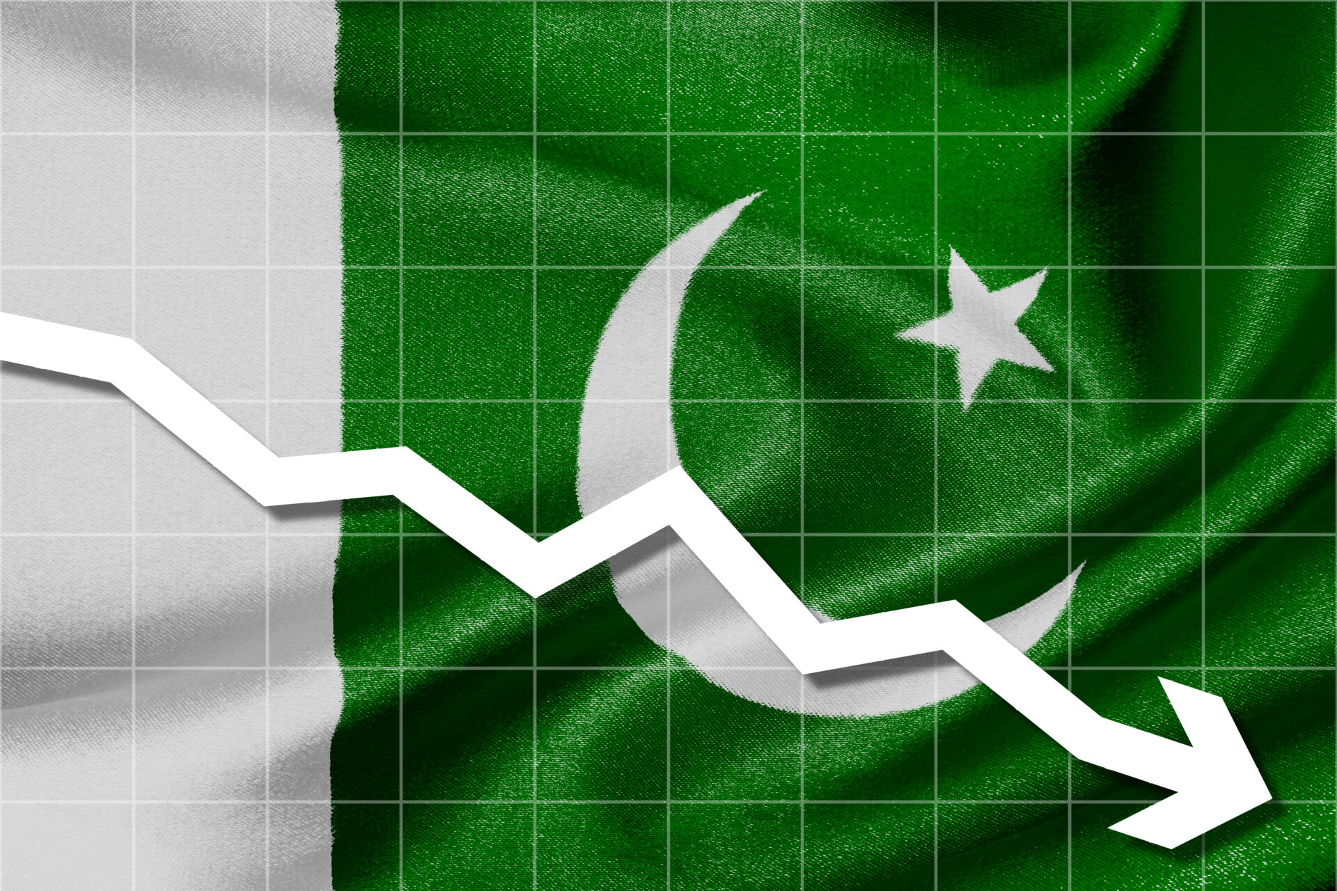 White,Arrow,Down,On,The,Flag,Of,Pakistan,As,Background